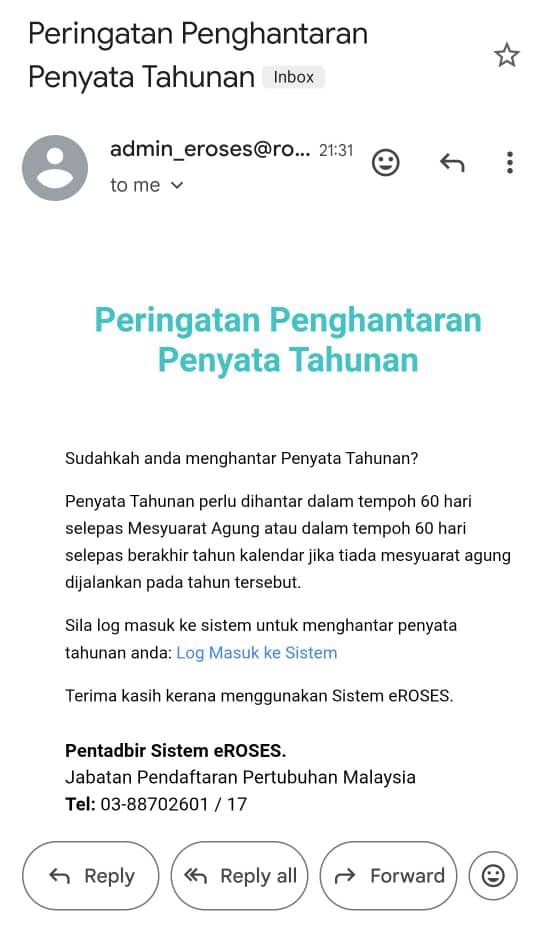 annual return persatuan Malaysia